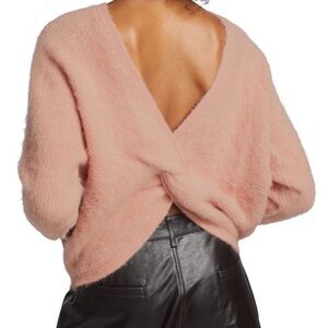 BA&SH Pink Twist Low Back Alpaca Sweater Small Fuzzy Balletcore Chunky